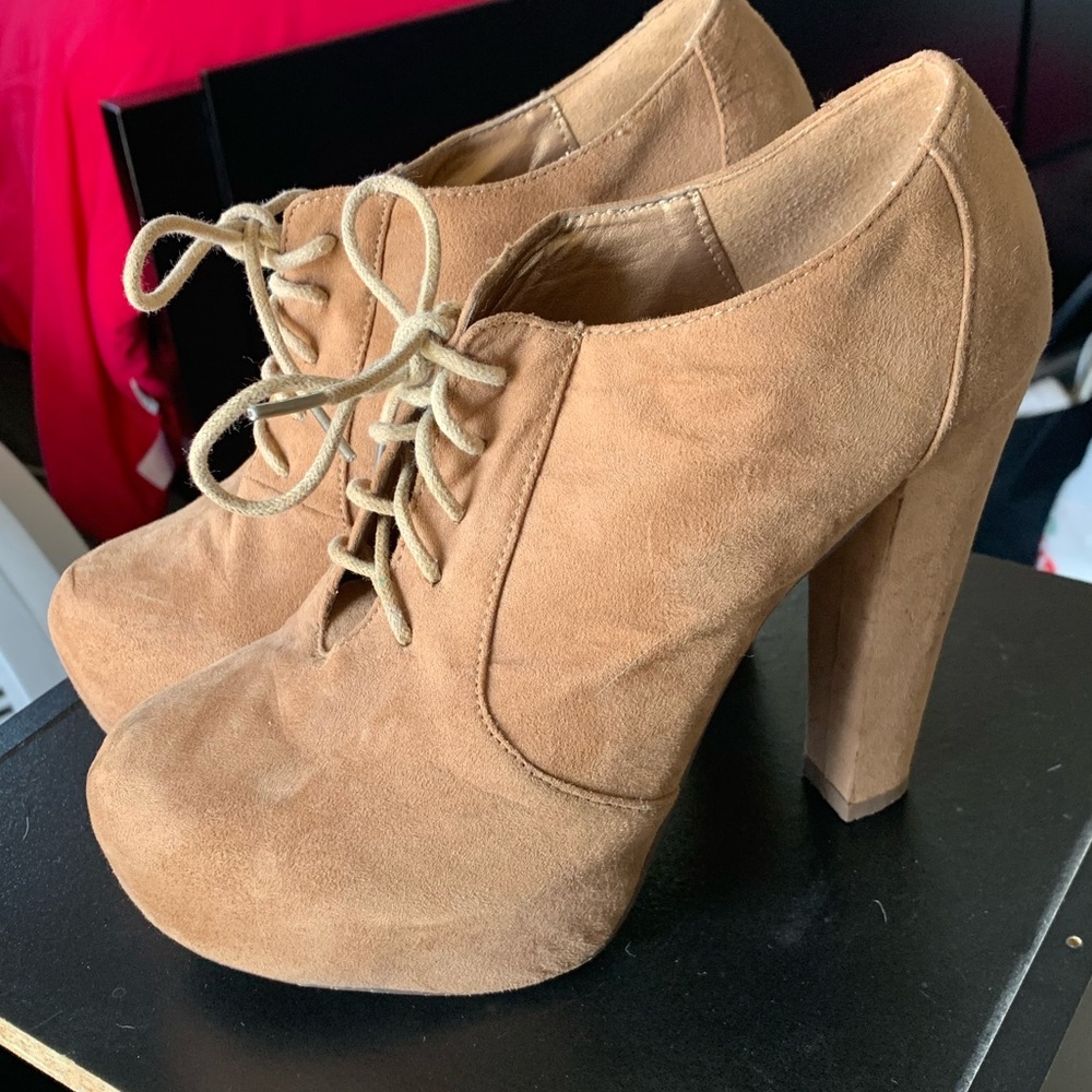 Tan Lace-Up Platform Heels